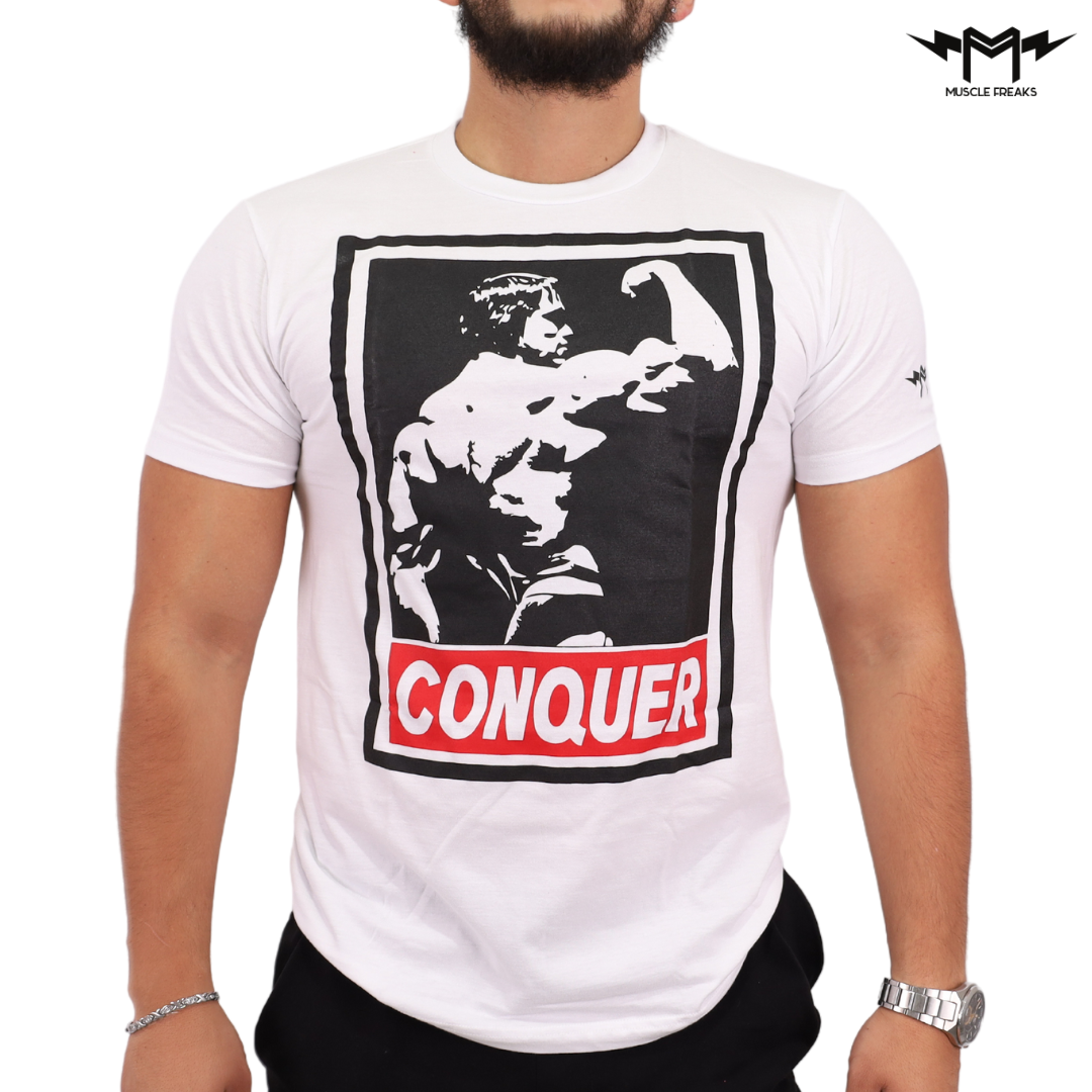 PLAYERA MUSCLE FREAKS ARNOLD CONQUER